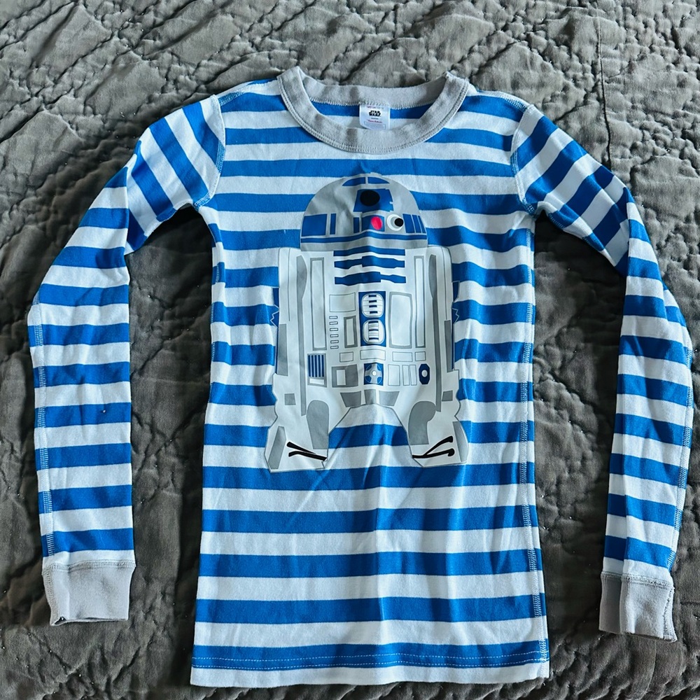 Hanna Andersson Blue and White Striped R2-D2 Pajama Set (Size 10)
